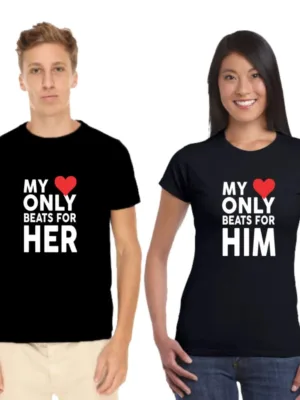 My Heart Beats Him Her Matching Couple T-Shirts