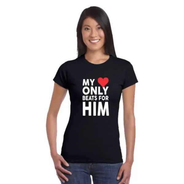 My Heart Beats Him Her Matching Couple T-Shirts