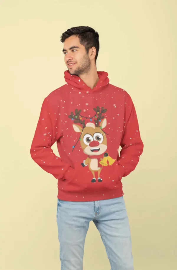 Red Reindeer All Over Printed Christmas Adult Hoodie