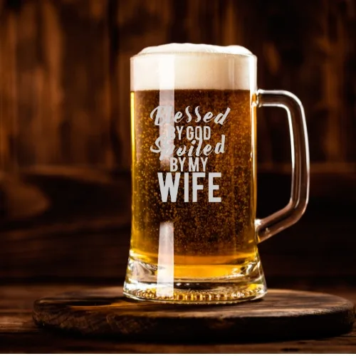 Valentine Gift Blessed by God Spoiled by My Wife Beer Mug