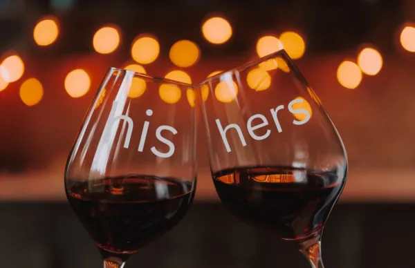 Valentine Gift Wine Glasses His Hers Set of 4 For Couples