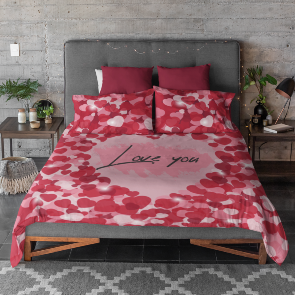 Love You Printed Bedsheet for Couple with 2 Pillow Covers