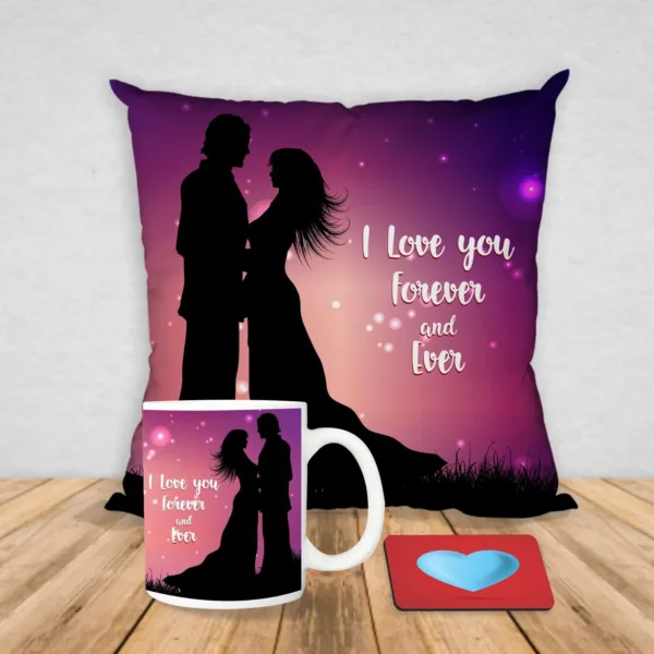 Valentine Gift Hamper Coffee Mug I Love You Forever & Cushion