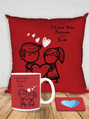 Valentine Gift Hamper Coffee Mug I Love You Forever & Ever & Cushion