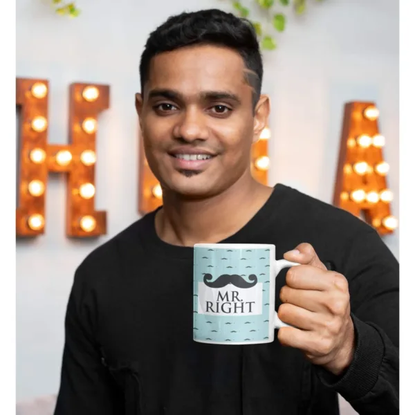 Valentine Gift Ceramic Coffee Mug Mr. Right With Coaster Set