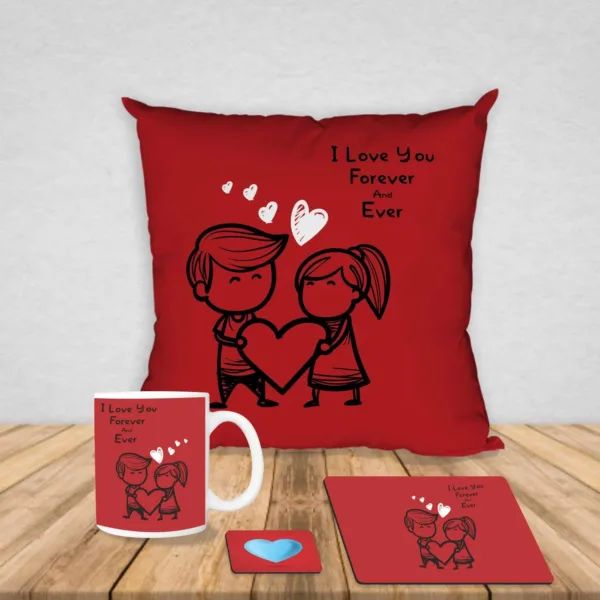 Valentine Gift Hamper Coffee Mug I Love You Forever & Ever & Cushion