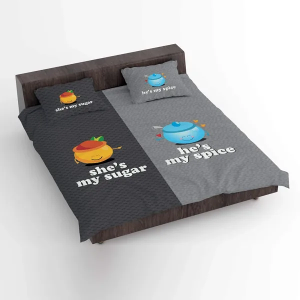 Valentine Gifts Couple Bedsheet She's My Sugar He's My Spice With Pillow Covers