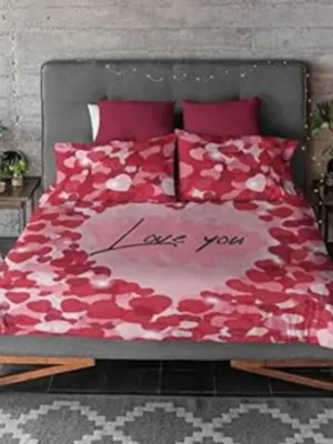 Love You Printed Bedsheet for Couple with 2 Pillow Covers