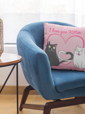 Valentine Gift I Love You Kitten Printed Cushion Cover For Couples