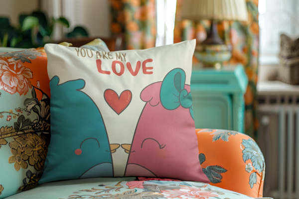 Valentine Gift Love Birds Printed Cushion Cover For Girlfriend