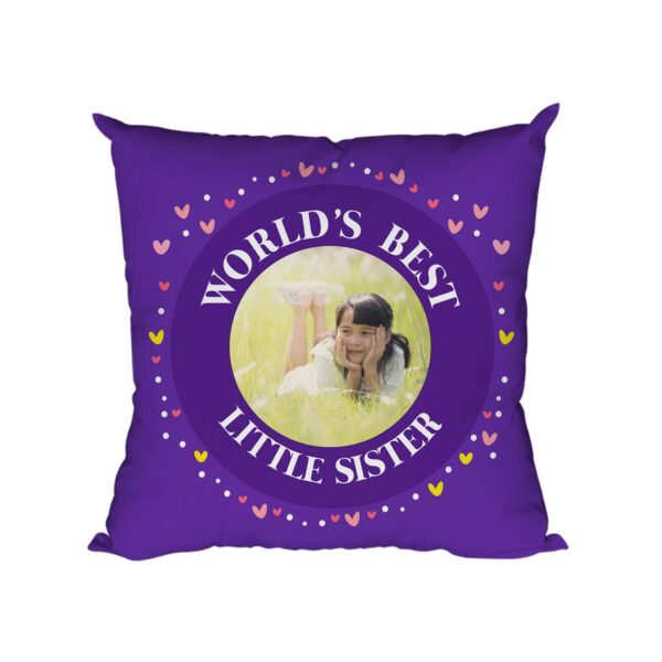 ? Birthday Gifts for Sister, Worlds Best Little Sister Personalized Cushion Cover - 20X20 inches Cotton Purple