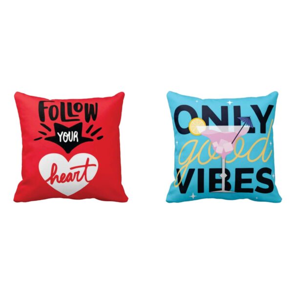Only Good Vibes Follow Your Heart Motivational Quotes Printed Canvas Cotton Sofa Throw Pillows Cushion Covers ( Multicolor , 20X20 inche