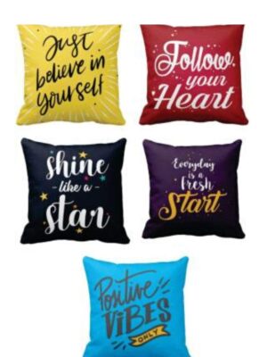 Yaya Cafe Cotton Motivational Quotes Printed Cushion Pillow Covers (Multicolour, 24x24-inch) - Set of 5