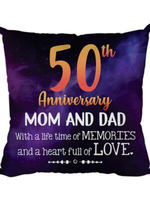 Yaya Cafe24x24 inches 50th for Mom Dad Cushion Cover Memories Printed Sofa Throw Pillows - Blue