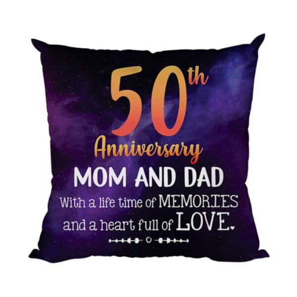 Yaya Cafe24x24 inches 50th for Mom Dad Cushion Cover Memories Printed Sofa Throw Pillows - Blue