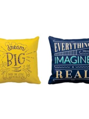 Canvas Fabric Dream Big Turn Everything in Real Motivational Quotes Printed Cushion Cover (24 x 24 Inches, Yellow) - Set of 2