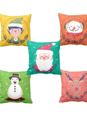 Christmas Gifts Cushion Covers House Decoration 20x20 inches Set of 5 - Santa Claus Snowman