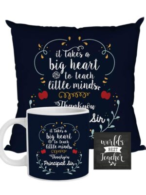 Teachers Day Gifts Combo, Thank You Principal Sir Hamper Set of 3 - Mug, Cushion Cover, Coaster