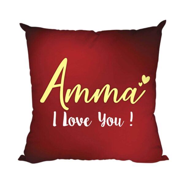 Mother's Day Chocolate Gifts Combo for Mom - Amma I Love You Mug, Cushion Cover, 1 Cadbury Dairy Milk Silk (60 gm), with Coaster