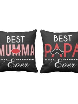Birthday Gifts for Mom Dad 24 x 24 inches Best Mumma Papa Ever Printed Velvet Cushion Cover Throw Pillow