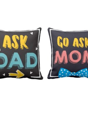 Birthday Gifts for Mom Dad 12 x 12 inches Ask Dad Go Ask Mom Printed Velvet Cushion (with Filler) Throw Pillow