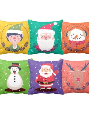 Christmas Gifts Cushion Covers House Decoration 16x16 inches Set of 6 - Santa Claus Snowman