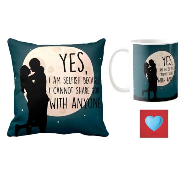 Yaya Cafe Valentine Gift Combo for Girlfriend Wife Mug I Can't Share You with Anyone Love with Coaster, Cushion Cover