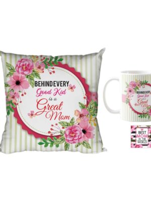 Birthday Gifts for Mom, Great Mom Gift Hamper for Mom Mother Set of 3 - Cushion Cover, Mug, Coaster Combo Birthday Present