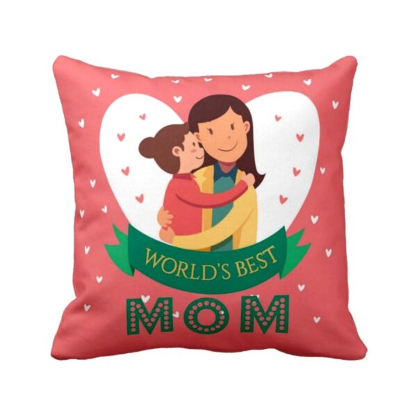 12x12 inches Poly Satin Cushion (with Filler) Worlds Best Mom Printed Birthday Throw Pillow Sofa - Multicolor