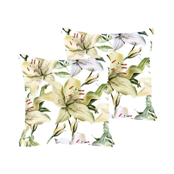 Gorgeous Floral Flowers Printed Cotton Canvas Cushion Covers (20X20-inches, Green) - Set of 2