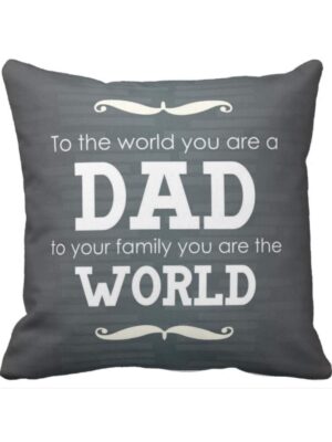 Birthday 12 x 12 inches Dad World Printed Velvet Cushion (with Filler) Throw Pillow