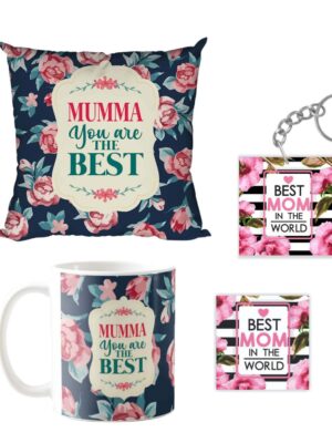 Mother's Day Gifts for Mom - Mumma You are The Best Gift Combo Hamper Set of 4 - Mug, Coaster,Keychain, Cushion Cover 12x12