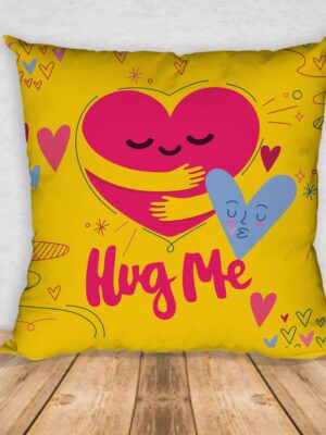 Valentine Gift for Girlfriend Hug Me Printed Sofa Throw Pillows Cushion - 24x24 inches, Yellow
