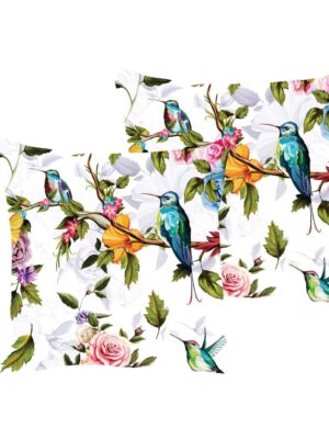 Cotton Beauteous Bird Floral Flowers Printed Sofa Throw Pillow Cushion Covers (Multicolour, 12X12 Inches) - Set of 2