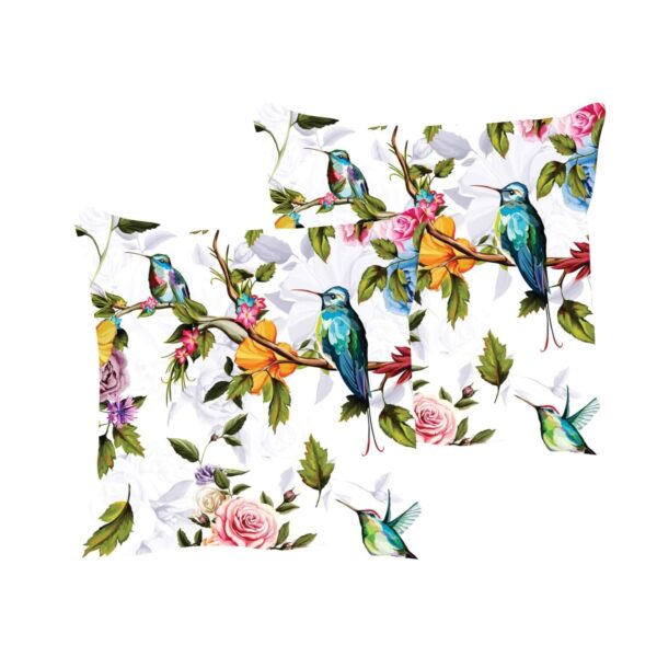 Cotton Beauteous Bird Floral Flowers Printed Sofa Throw Pillow Cushion Covers (Multicolour, 12X12 Inches) - Set of 2