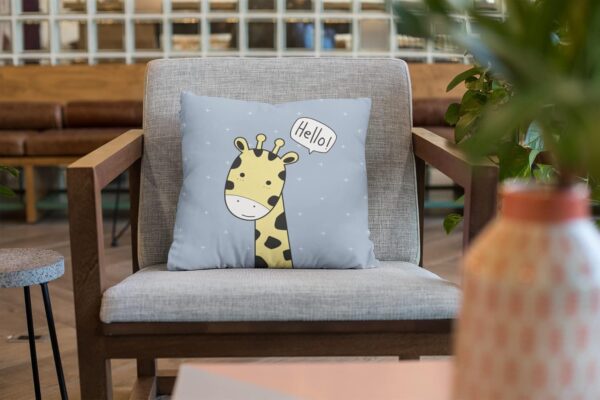 Cartoon Girafe Square Shape Throw Cushion Cover with Filler for Home Office, 12x12 Inch, (Blue Color)