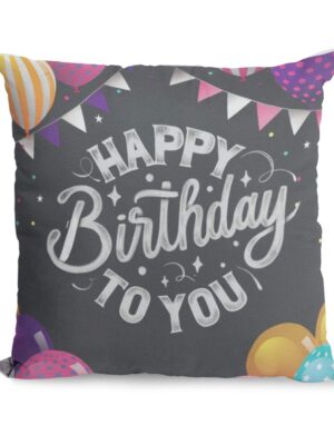 Happy Birthday Gifts 12 x 12 Printed Velvet Cushion Cover Throw Pillow Sofa - Balloons Gifts, Black