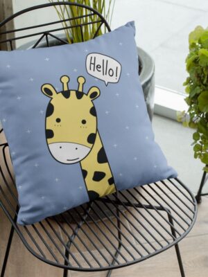 Cute Animal Hello Giraffe Printed Cushion Cover for Kids, Living Room, Bedroom, Sofa Throw Pillow Velvet - 16x16 Inches