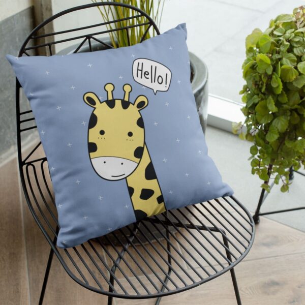 Cute Animal Hello Giraffe Printed Cushion Cover for Kids, Living Room, Bedroom, Sofa Throw Pillow Velvet - 16x16 Inches
