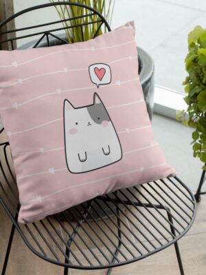 Cute Animal Cat Printed Cushion Cover for Kids, Living Room, Bedroom, Sofa Throw Pillow Velvet - 16x16 Inches