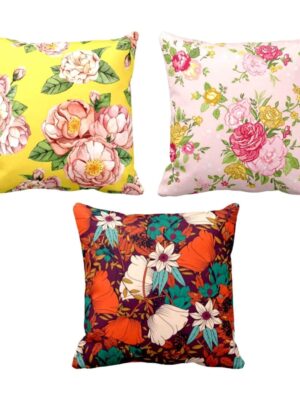 20x20 Inches Assorted Floral Abstract Pattern Printed Cotton Cushion Pillow Covers (Multicolour) - Set of 3