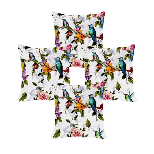 Yaya Cafe 16x16 inches Set of 4 Cushion Covers Printed Floral Beauteous Bird Floral Flowers Printed Sofa Throw Pillows Multicolor