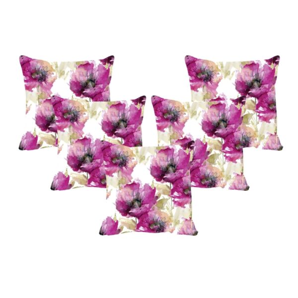 Yaya Cafe 12x12 inches Set of 5 Cushion Covers Beauteous Floral Flowers Printed Sofa Throw Pillows Purple
