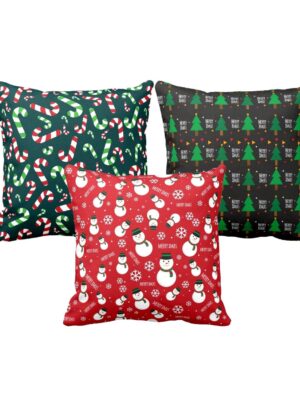 Christmas Gifts Cushion Covers House Decoration 20 x 20 inches Set of 3 - Xmas Cane Tree Ornaments Snowman
