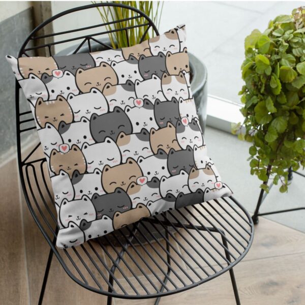 Cute Animal Cat Hello Printed Cushion Cover for Kids, Living Room, Bedroom, Sofa Throw Pillow Velvet - 16x16 Inches