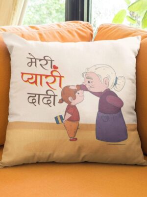 Birthday Gifts for Grandmom 16 x 16 inches Meri Pyaari Dadi Printed Velvet Cushion Cover Throw Pillow