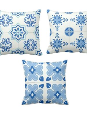 16X16 inches Set of 3 Cushion Covers Abstract Attractively Indigo Tie Printed Sofa Throw Pillows Multicolor