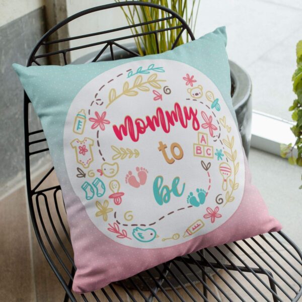 Mommy to Be Cushion with Filler – 12x12 inch Soft Printed Cushion Cover | Washable, Skin-Friendly Fabric – Mother's Day & Birthday Gift f