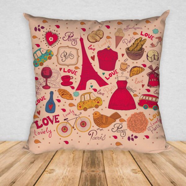Valentine Gift for Girlfriend Paris Love Printed Sofa Throw Pillows Cushion - 24x24 inches, Pink