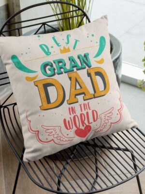 Birthday Gifts for Grandfather 20 x 20 inches Best Grandad in The World Printed Velvet Cushion Cover Throw Pillow